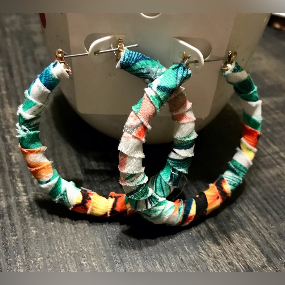 2 for$10. Tropical Fabric Wrapped Hoop Earrings